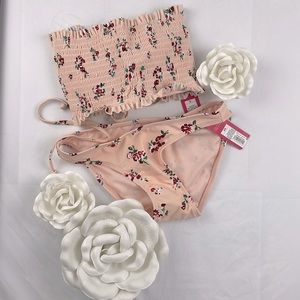 Xhilaration NWT Pink w/floral Print Bikini Top Size S Bottom Size XS